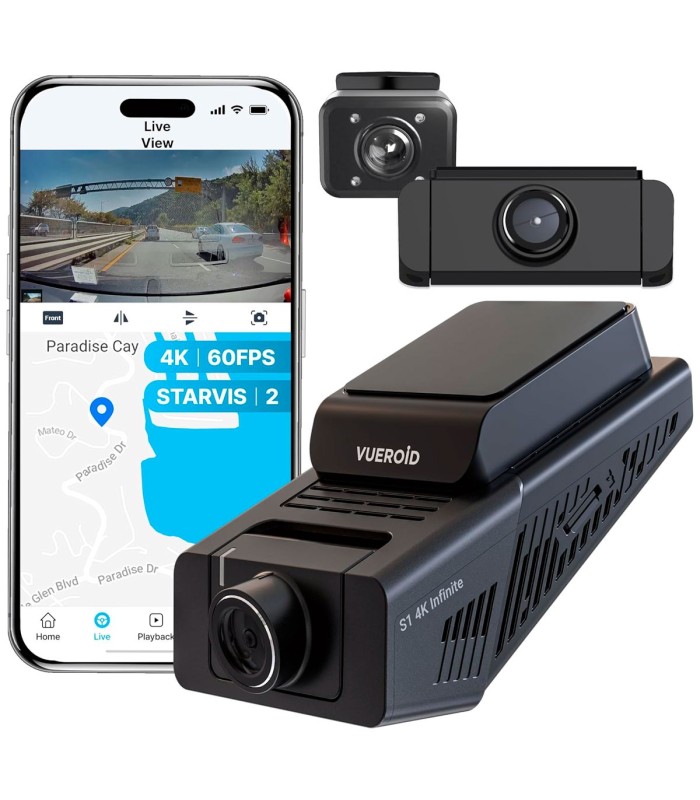 Vueroid S1 4K Infinite - 3CH - 4K 60fps HDR + 2K HDR - AI recupero targhe - TAXI DashCam